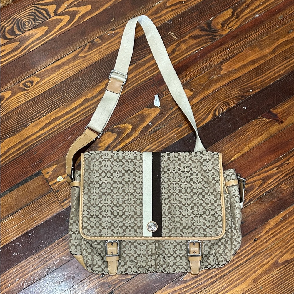 Coach Tan and Brown Voyager Crossbody Tote Messenger Bag